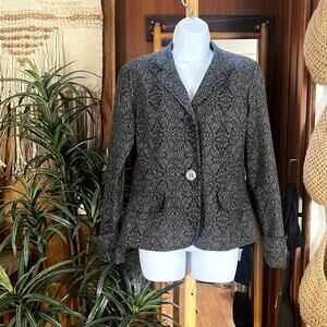 Coldwater Creek Brocade Jacket Womens 8 Black Floral Jacquard Blazer Fitted Y2K